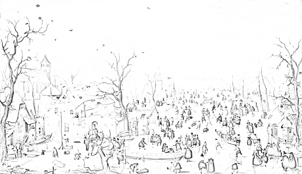 ヘンドリック・アーフェルカンプ 『スケートをする人々のいる冬景色』塗り絵