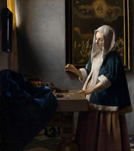 ヨハネス・フェルメール『r天秤を持つ女』Johannes Vermeei｜Woman Holding a Balance, c. 1664｜image via National Gallery of Art
